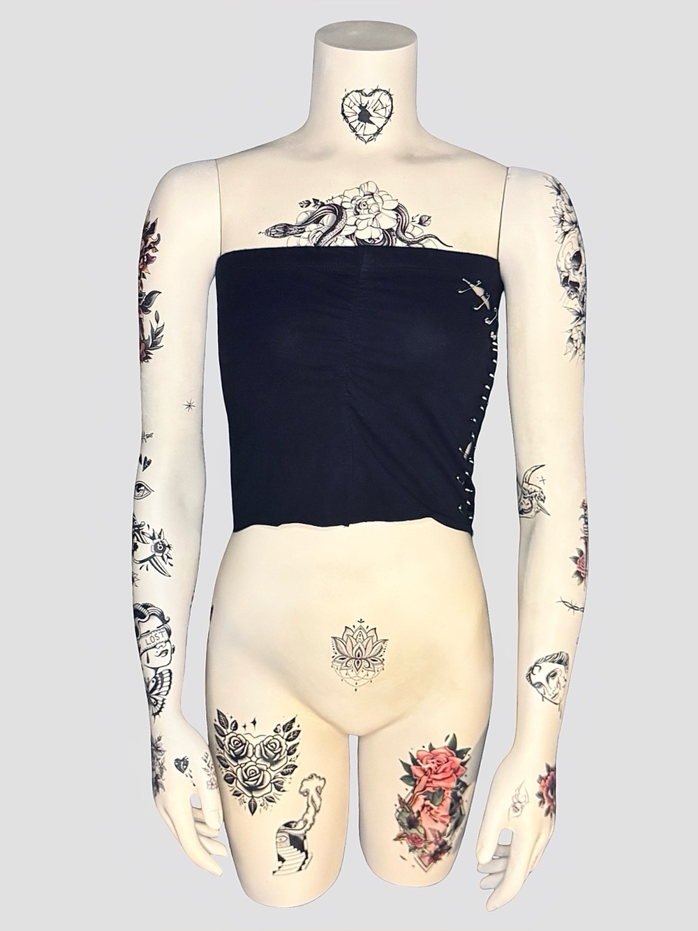 Black tube top with safety pin details